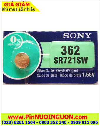Sony SR721SW _Pin 362; Pin đồng hồ 1.55v Silver Oxide Sony SR721SW _Pin 362 /Xuất xứ Indonesia